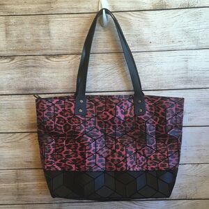 PATRIZIA LUCA BLACK AND RED LEOPARD PRINT GEOMETRIC BAG